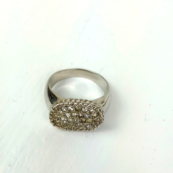 Silver Tone Rhinestone Paved Lux Look Sparkly Cocktail Ring SZ 9 - Picture 6 of 12